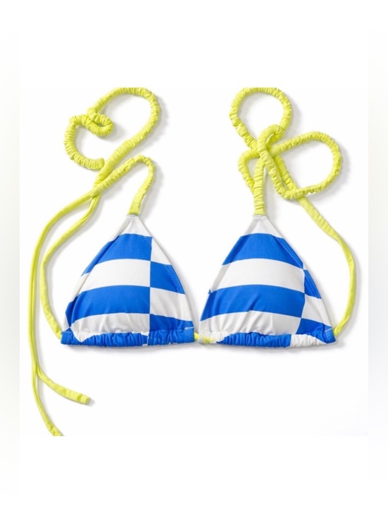 aerie Other - Aerie Real Good Checkered Triangle Bikini Top Blue White Neon XS NWT